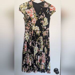 Maggy London Black Floral Midi Dress Size 2
